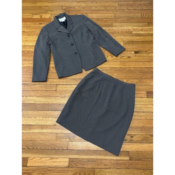 Jones New York Womens Skirt Suit Size 12 Green Pindot Blazer Jacket Career - Picture 1 of 8